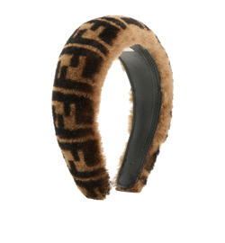 Fendi Zucca Headband, Shearling, Brown, MII, 3*